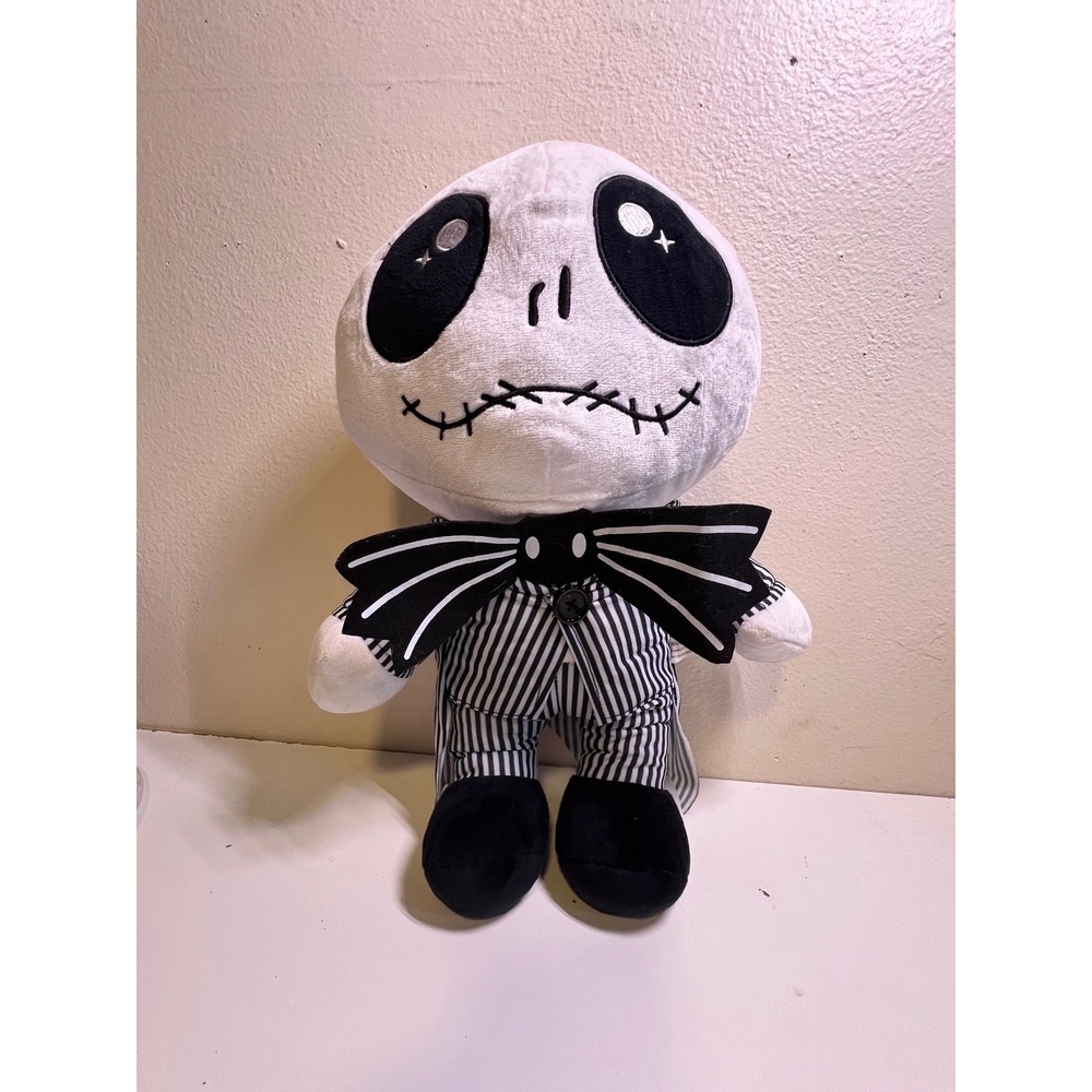 Disney 15" Jack Skellington Plush Black White Striped Suit Nightmare Before Xmas